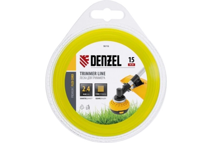 Леска триммерная Denzel FLEX CORD квадрат 2,4 мм х 15 м. [96116]