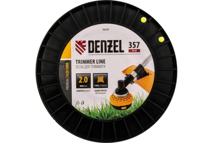 Леска триммерная Denzel FLEX CORD витой квадрат, 2,0 мм х 357 м. [96297]
