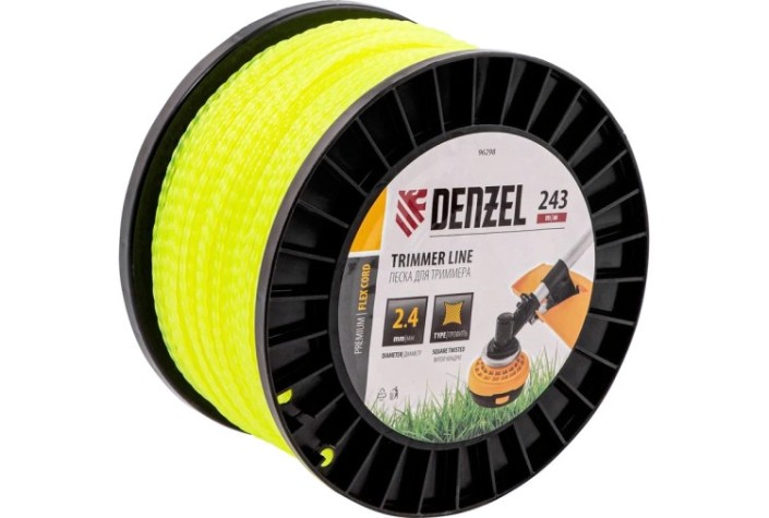 Леска триммерная Denzel FLEX CORD витой квадрат, 2,4 мм х 243 м. [96298]