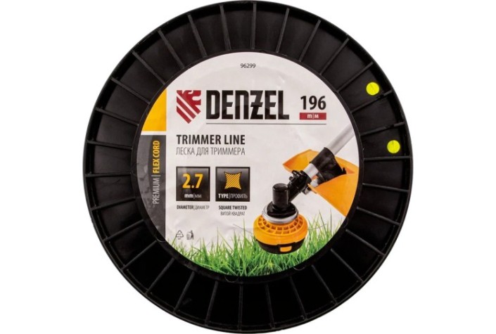 Леска триммерная Denzel FLEX CORD витой квадрат, 2,7 мм х 196 м. [96299]