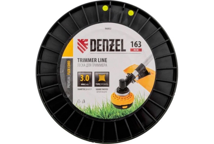 Леска триммерная Denzel FLEX CORD витой квадрат, 3,0 мм х163 м. [96802]