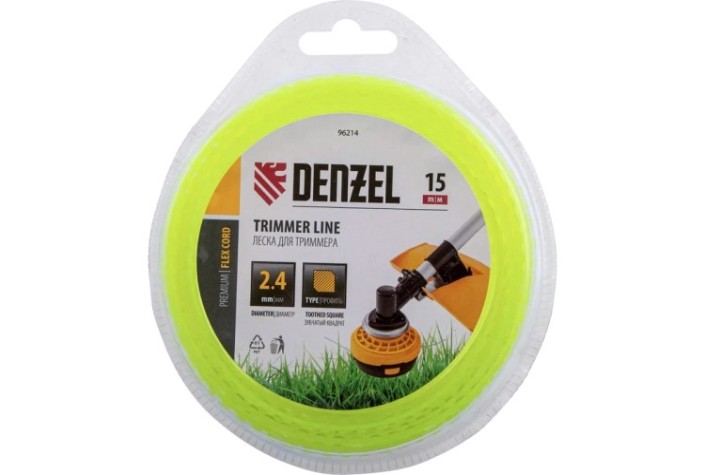 Леска триммерная Denzel FLEX CORD зубчатый квадрат, 2,4 мм х 15 м. [96214]