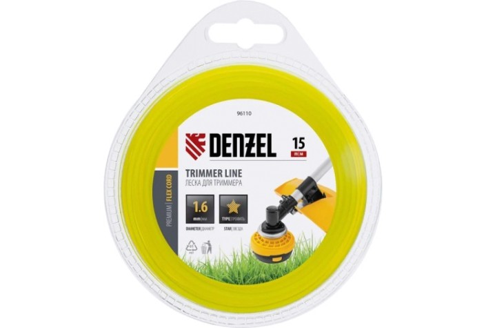 Леска триммерная Denzel FLEX CORD звезда 1,6 мм х 15 м. [96110]