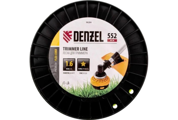 Леска триммерная Denzel FLEX CORD звезда, 1,6 мм х 552 м. [96284]
