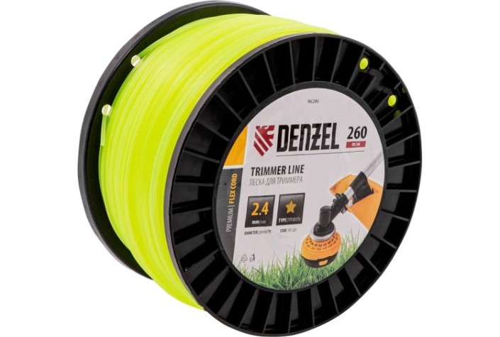 Леска триммерная Denzel FLEX CORD звезда, 2,4 мм х 260 м. [96286]