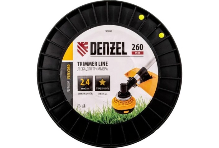 Леска триммерная Denzel FLEX CORD звезда, 2,4 мм х 260 м. [96286]