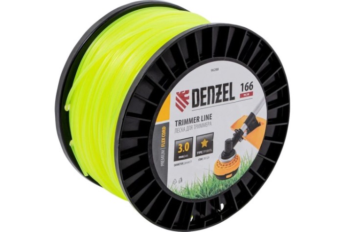 Леска триммерная Denzel FLEX CORD звезда, 3,0 мм х 166 м. [96288]