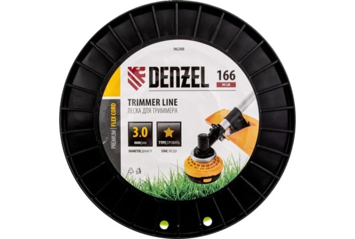 Леска триммерная Denzel FLEX CORD звезда, 3,0 мм х 166 м. [96288]