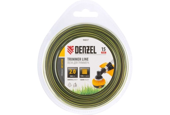 Леска триммерная Denzel SkyCutter двухкомпонентная квадратная, 2,0 мм х 15 м. [96837]