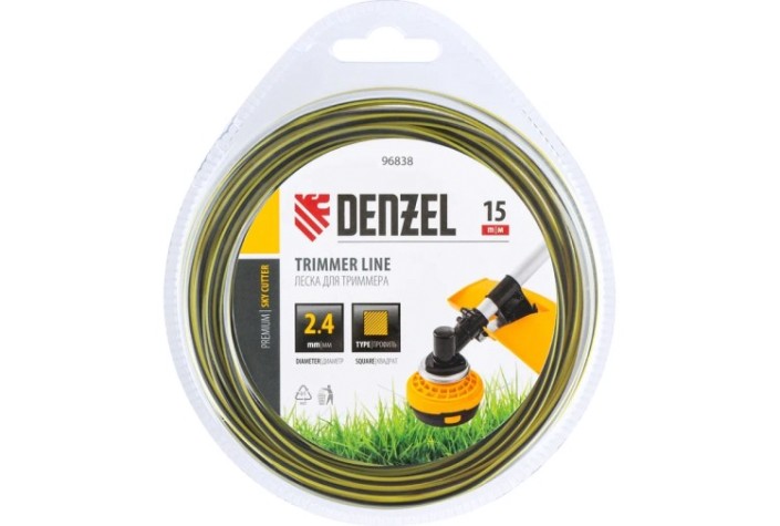 Леска триммерная Denzel SkyCutter двухкомпонентная квадратная, 2,4 мм х 15 м. [96838]