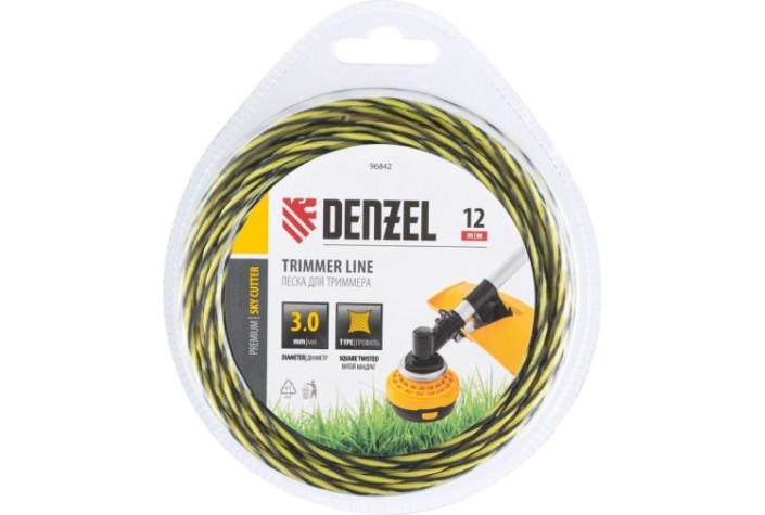 Леска триммерная Denzel SkyCutter двухкомпонентная витая квадратная, 3,0 мм х 12 м. [96842]