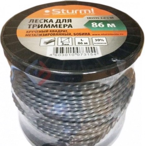 Леска триммерная Sturm 3.0 мм/86 м крученый квадрат металлизированная (ТЛ3535-3.0-S-86) [ТЛ3535-3.0-S-86]