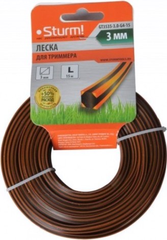 Леска триммерная Sturm GT3535-3.0-G4-15 квадрат усилен., 3.0 мм/15 м