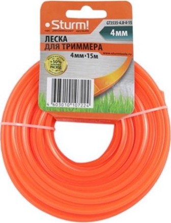 Леска триммерная Sturm GT3535-4.0-4-15 квадрат, оранж., 4.0 мм/15 м