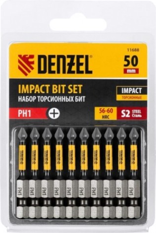 Набор бит Denzel PH1x50 мм торсионных 10 шт. [11688]