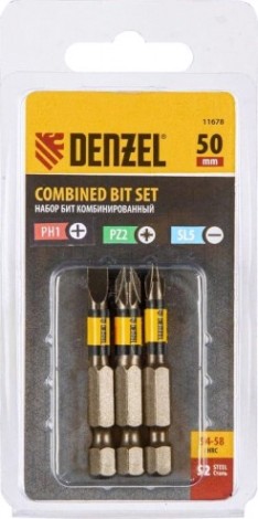 Набор бит Denzel PH2, PZ2, SL5 комбинированный 3 шт., 50 мм, сталь s2 [11678]