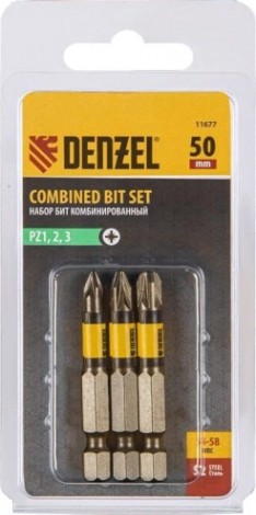 Набор бит Denzel pz1, pz2, pz3, 50 мм, комбиниров pz1, pz2, pz3, 50 мм, комбинированный 3 шт. [11677]