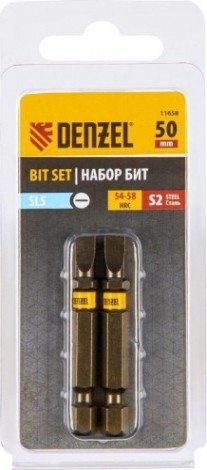 Набор бит Denzel SL5,0х50 сталь s2, шестигранный профиль, 2 шт. [11658]