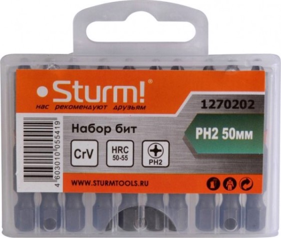 Набор бит Sturm 1 270 202 ph2x50мм, магнит. наконечник, 10 шт. [1270202]