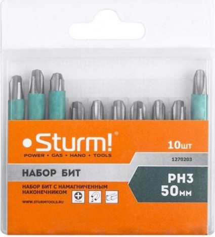 Набор бит Sturm 1 270 203 ph3х50мм, магнит. наконечник, 10 шт. [1270203]