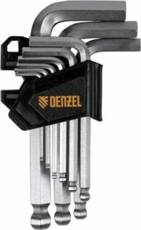 Набор ключей шестигранных Denzel HEX 2-12 мм, crv, 9 шт., с шаром [12363]