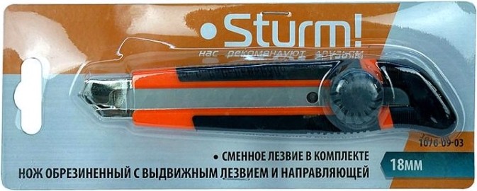 Нож для строительных работ Sturm 1076-09-03 18 мм, выдвиж. лезвие, винт. фиксатор, обрезин. ру Нож для строительных работ Sturm 1076-09-03 18 мм, выдвиж. лезвие, винт. фиксатор, обрезин. ру