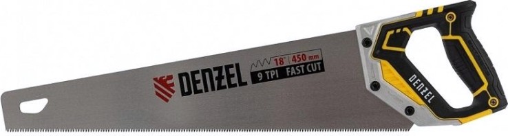 Ножовка по дереву Denzel 9 TPI 450 мм, зуб 3d, металлопл. рукоятка [24140]