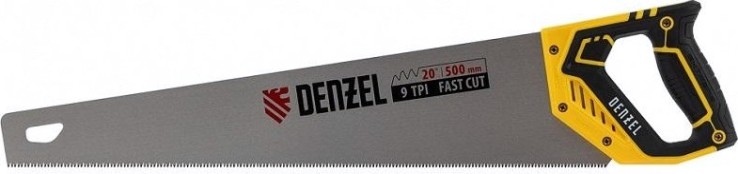 Ножовка по дереву Denzel 9 TPI 500 мм, зуб 3d, двухкомп. рукоятка [24147]