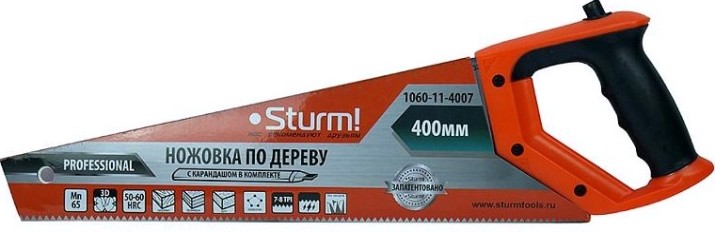 Ножовка по дереву Sturm 1060-11-4007 с карандашом, 400мм, каленый 3d зуб Ножовка по дереву Sturm 1060-11-4007 с карандашом, 400мм, каленый 3d зуб