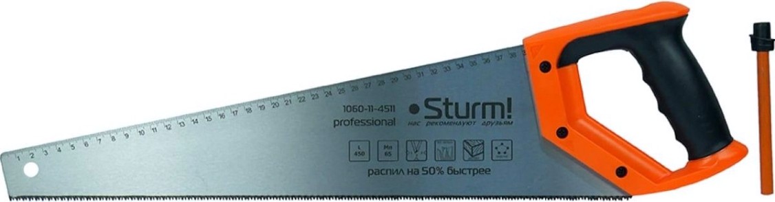 Ножовка по дереву Sturm 1060-11-4511 с карандашом, 450мм, каленый 3d зуб