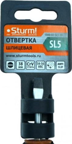 Отвертка шлицевая Sturm 1040-03-SL5-38 магнит. наконечник, 5х38мм Отвертка шлицевая Sturm 1040-03-SL5-38 магнит. наконечник, 5х38мм