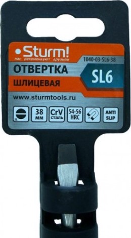 Отвертка шлицевая Sturm 1040-03-SL6-38 магнит. наконечник, 6х38мм Отвертка шлицевая Sturm 1040-03-SL6-38 магнит. наконечник, 6х38мм