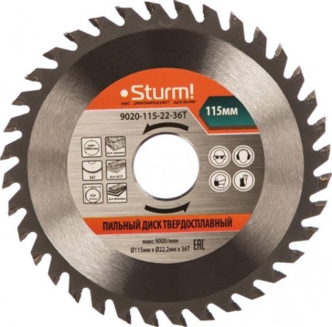 Пильный диск по дереву Sturm 9020-115-22-36T 115x22x36 зубьев