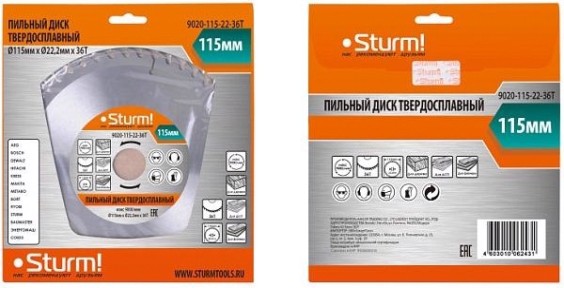 Пильный диск по дереву Sturm 9020-115-22-36T 115x22x36 зубьев
