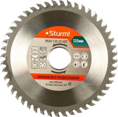 Пильный диск по дереву Sturm 9020-125-22-48T 125x22x48 зубьев