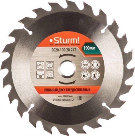 Пильный диск по дереву Sturm 9020-190-20-24T 190x20/16x24 зуба