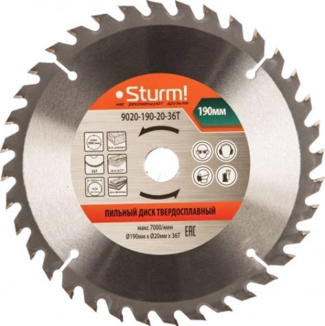 Пильный диск по дереву Sturm 9020-190-20-36T 190x20/16x36 зубьев