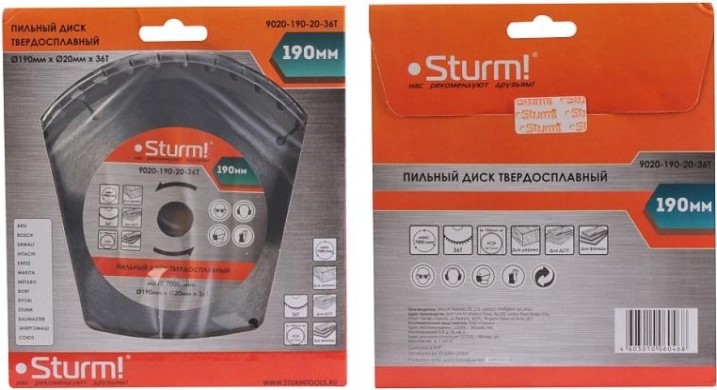 Пильный диск по дереву Sturm 9020-190-20-36T 190x20/16x36 зубьев