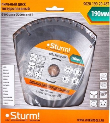 Пильный диск по дереву Sturm 9020-190-20-48T 190x20/16x48 зубьев