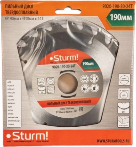 Пильный диск по дереву Sturm 9020-190-30-24T 190x30x24 зуба