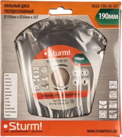 Пильный диск по дереву Sturm 9020-190-30-36T 190х30x36 зубьев Пильный диск по дереву Sturm 9020-190-30-36T 190х30x36 зубьев