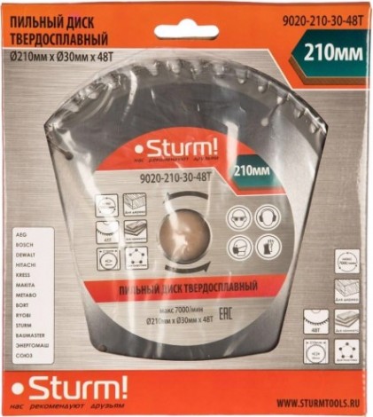 Пильный диск по дереву Sturm 9020-210-30-48T 210x30x48 зубьев Пильный диск по дереву Sturm 9020-210-30-48T 210x30x48 зубьев
