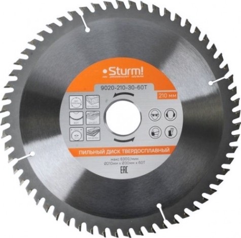 Пильный диск по дереву Sturm 9020-210-30-60T 210x30x60 зубьев, твердосплавные напайки