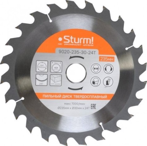 Пильный диск по дереву Sturm 9020-235-30-24T 235x30x24 зуба, переходное кольцо 20 мм