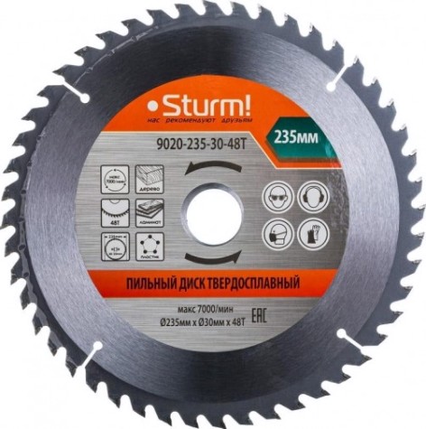 Пильный диск по дереву Sturm 9020-235-30-48T 235x30x48 зубов, переходное кольцо 20 мм