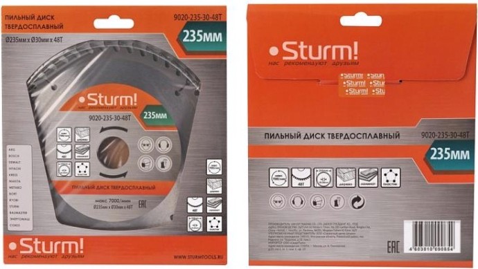 Пильный диск по дереву Sturm 9020-235-30-48T 235x30x48 зубов, переходное кольцо 20 мм