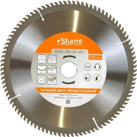 Пильный диск по дереву Sturm 9020-255-30-96T 255x30x96 зубьев, твердосплавные напайки