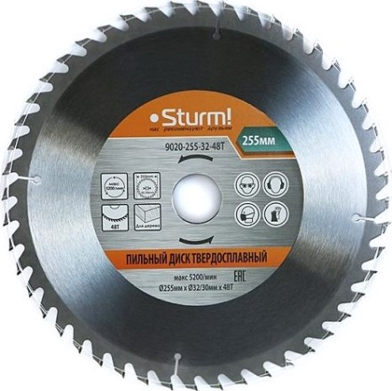 Пильный диск по дереву Sturm 9020-255-32-48T 255x32x48 зубьев, переходное кольцо 30 мм