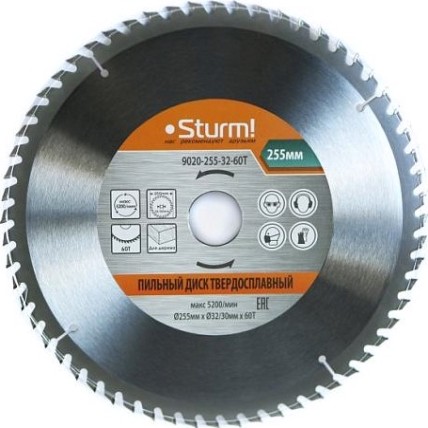 Пильный диск по дереву Sturm 9020-255-32-60T 255x32x60 зубьев, переходное кольцо 30 мм