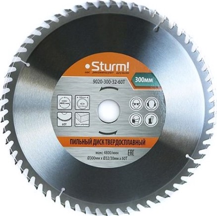 Пильный диск по дереву Sturm 9020-300-32-60T 300x32x60 зубьев, переходное кольцо 30 мм
